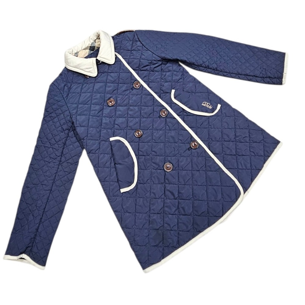 Daks Quilted Double‎ Breasted Navy Blue Kids Coat 9 Preppy Pockets Lightweight